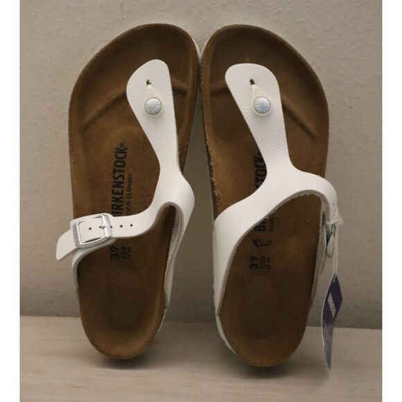 Birkenstock Women's Sz 8 White Leather Gizeh Birko-Flor Sandals - Picture 2 of 13
